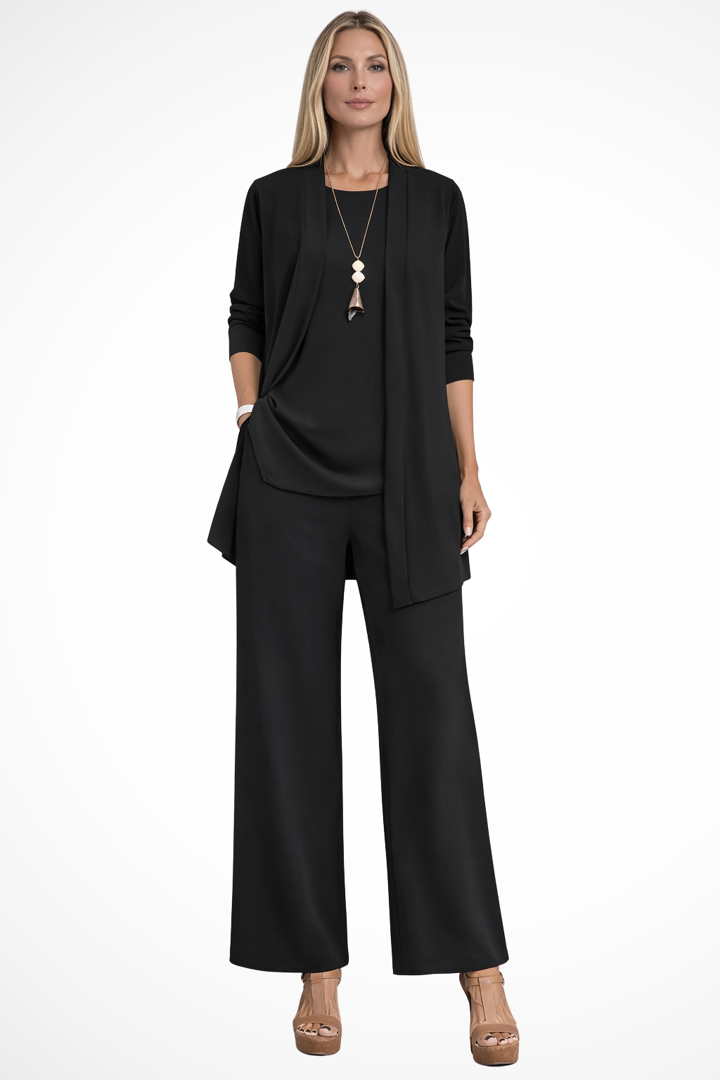 Set 3 Pezzi Elegante Donna Velluto Smanicato Slim Fit con Bottoni Cerimonia