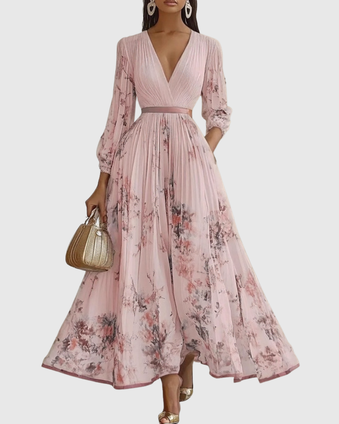 Abito Donna Raso Plissettato Elegante Maxi Dress