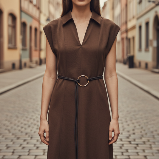 Abito Donna Marrone di con Cintura