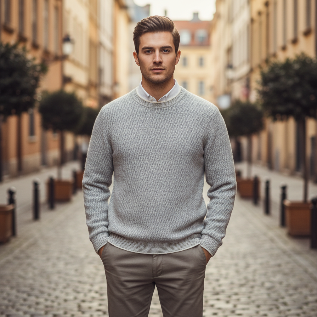 Pullover Uomo Girocollo Trama Melange