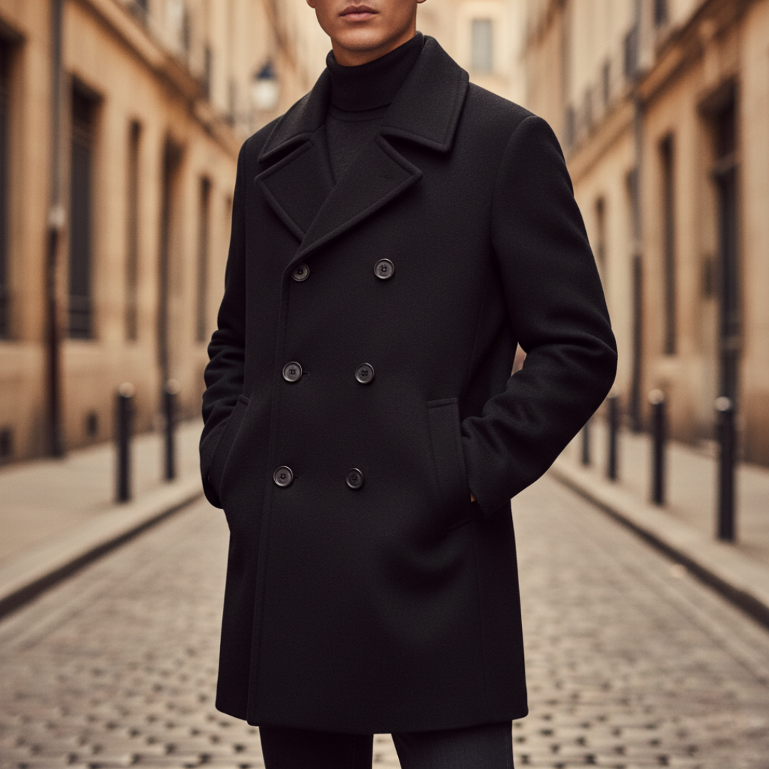 Cappotto Uomo Invernale Nero Tessuto Misto