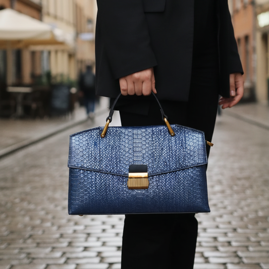 Borsa Donna in Pelle Sintetica Blu con Manici