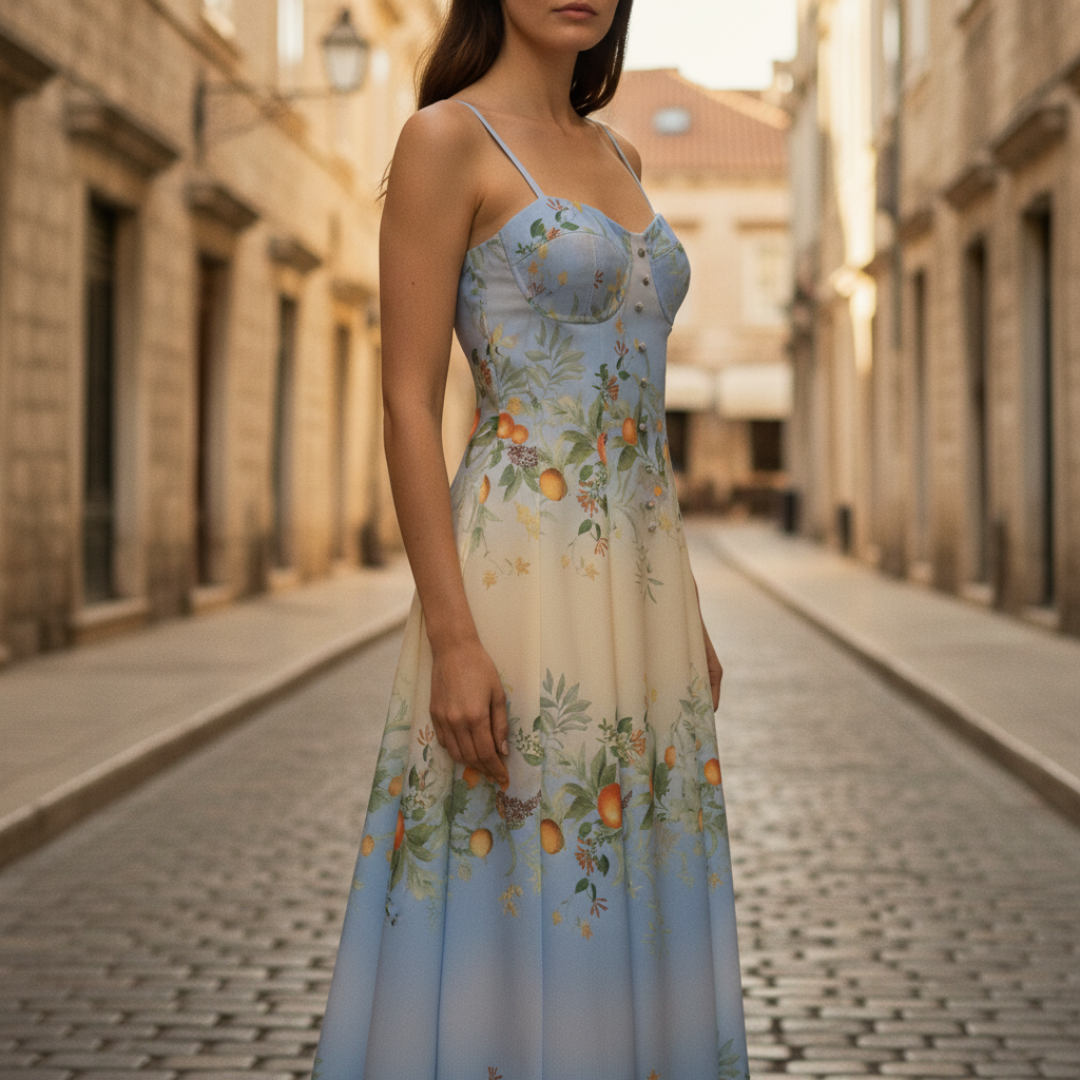 Abito Midi Donna Floreale con Spalline Sottili