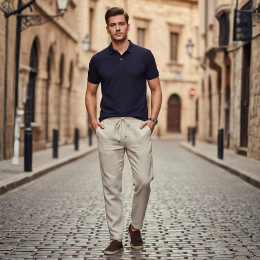 Pantaloni Uomo in Lino con Coulisse e Vita Elasticizzata Gamba Dritta
