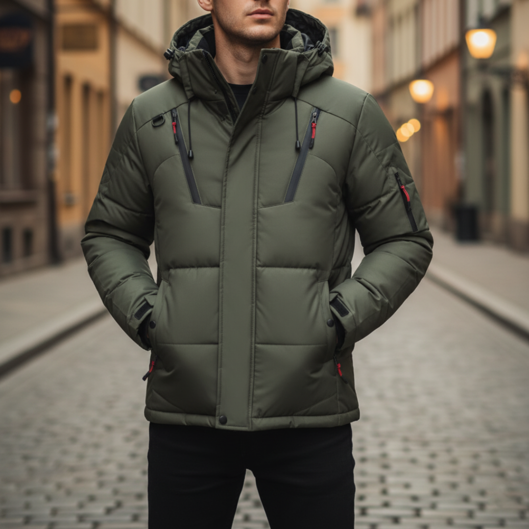 Piumino Uomo Invernale con Cappuccio e Zip