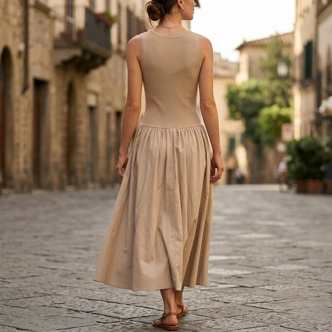Abito Lungo Donna Drappeggiato Slim Fit Senza Maniche