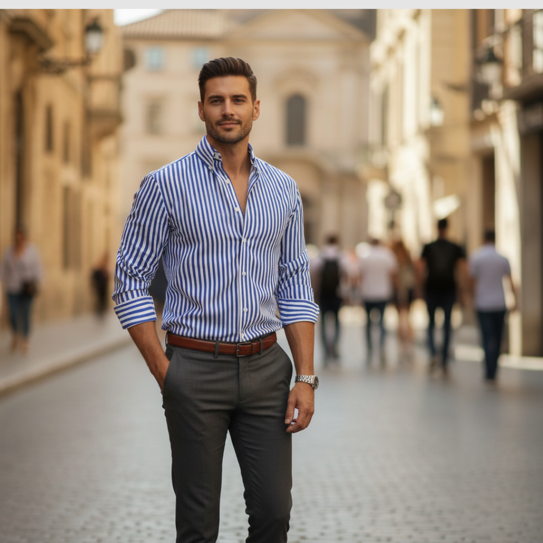 Camicia Uomo a Righe Slim Fit Blu Nero Rosso