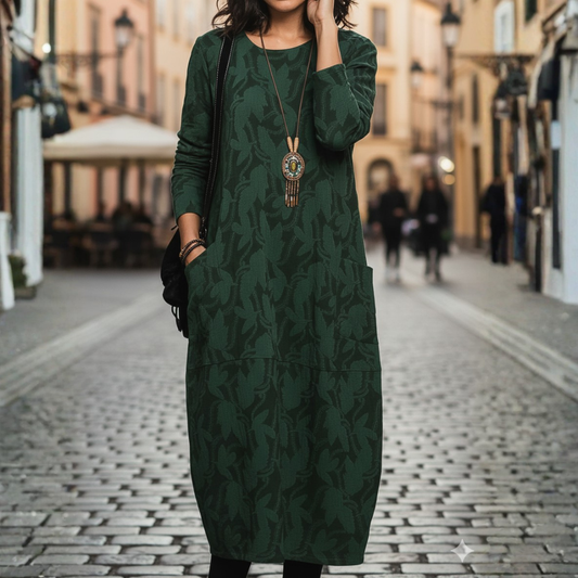 Vestito donna midi con maniche lunghe e tasche