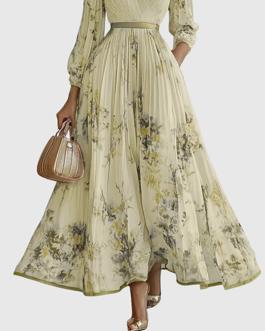 Abito Donna Raso Plissettato Elegante Maxi Dress