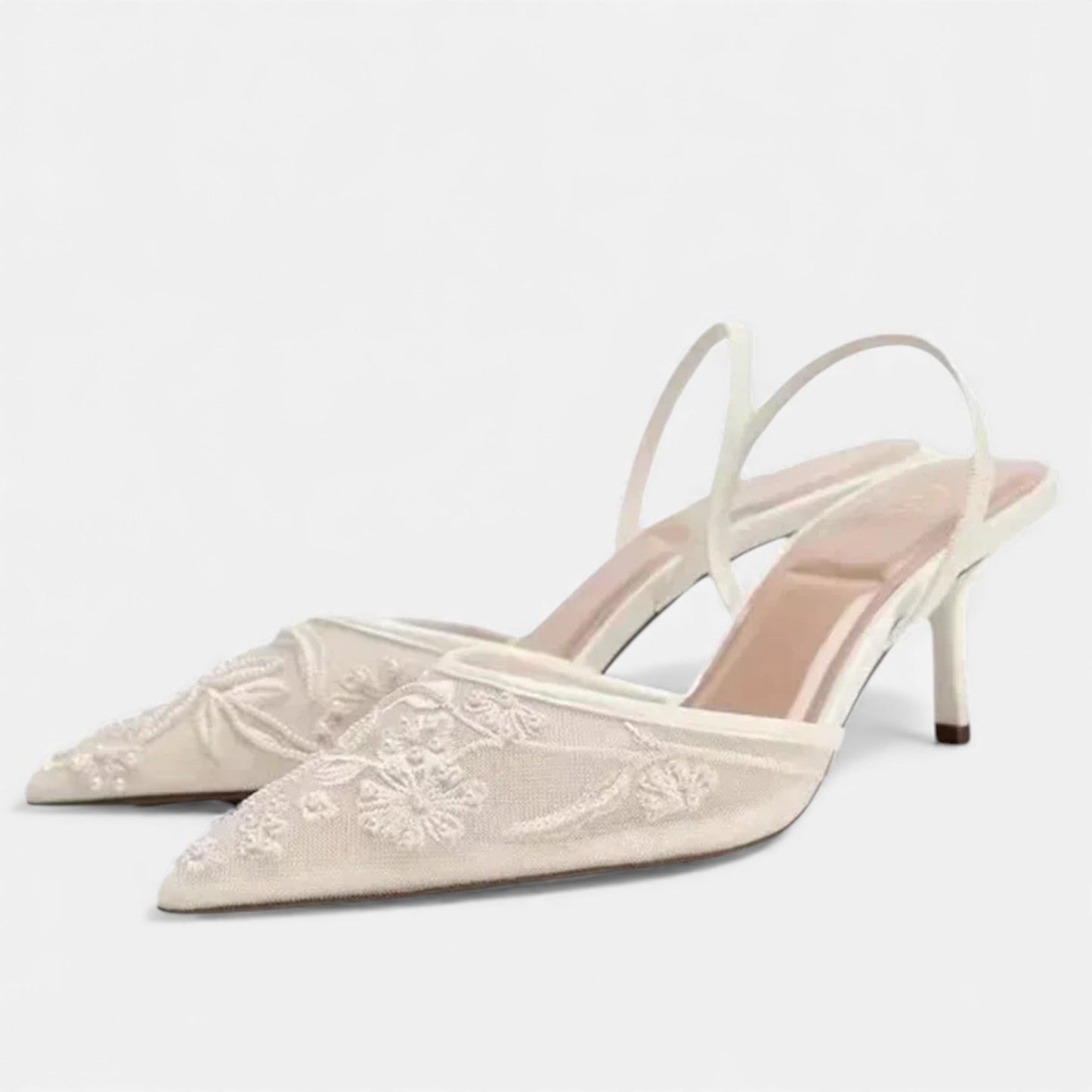 Décolleté Donna Mesh Ricamate Punta A Punta Slip-On Tacco Stiletto