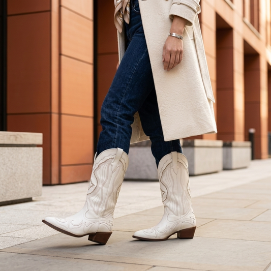 Stivali Western Donna con Ricami e Tacco Medio