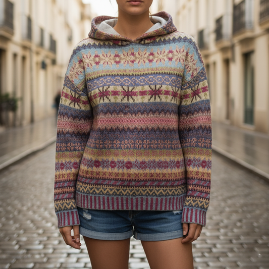 Maglione donna con cappuccio fantasia