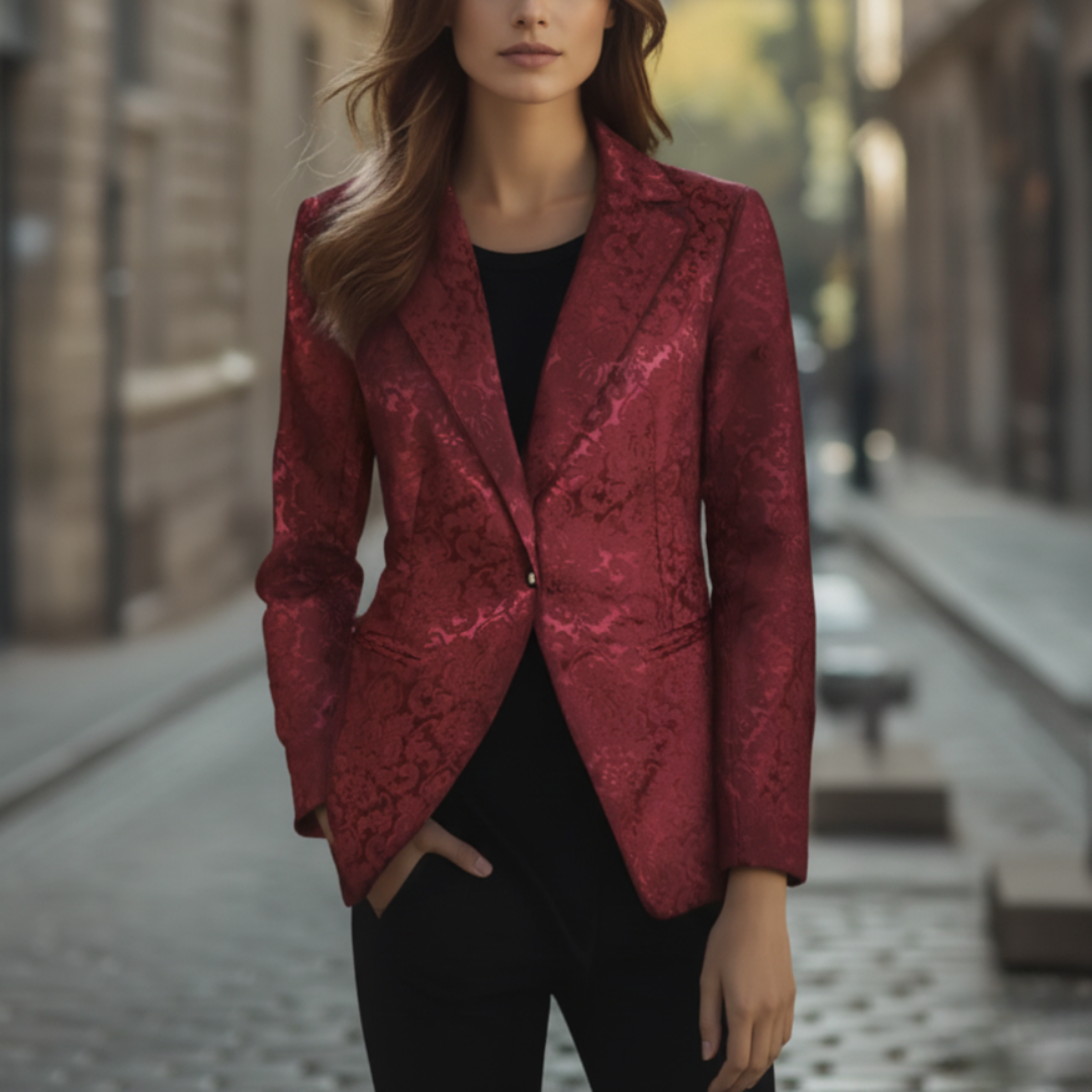 Blazer Donna Rosso in Tessuto Elegante con Bottoni