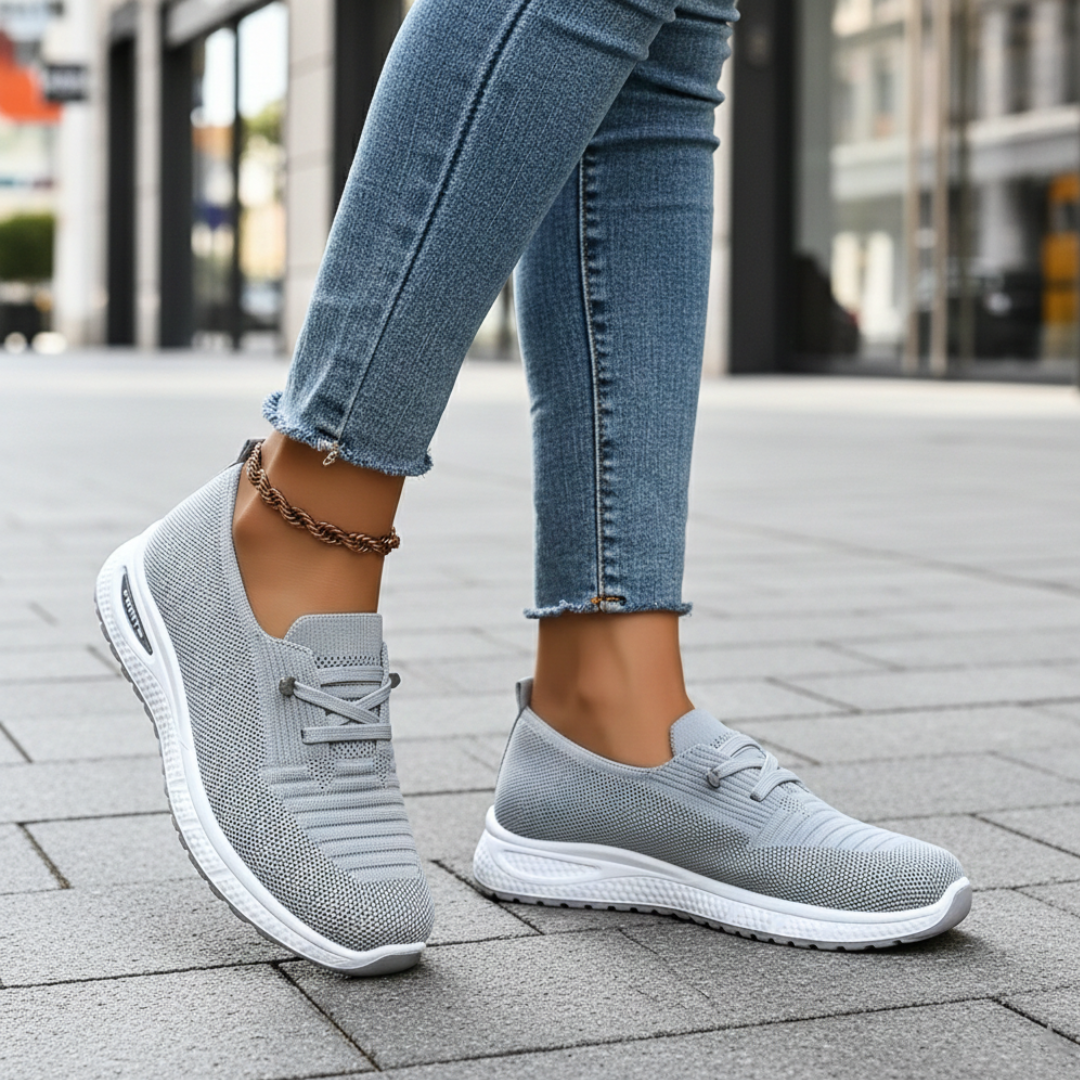 Scarpe da Ginnastica Slip On in Mesh Traspirante Grigie Donna