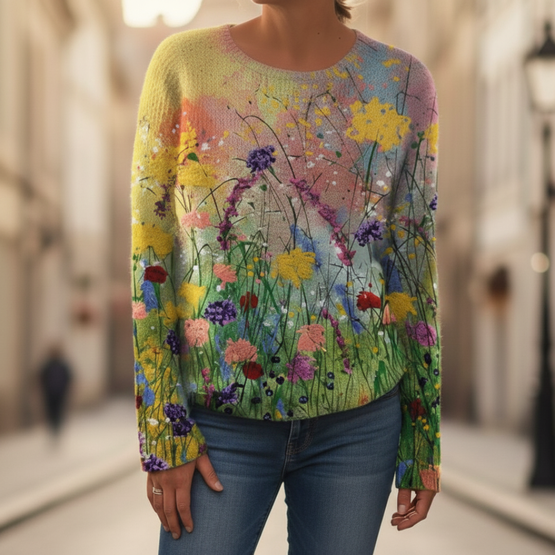 Maglione Donna Lana Misto con Stampa Floreale