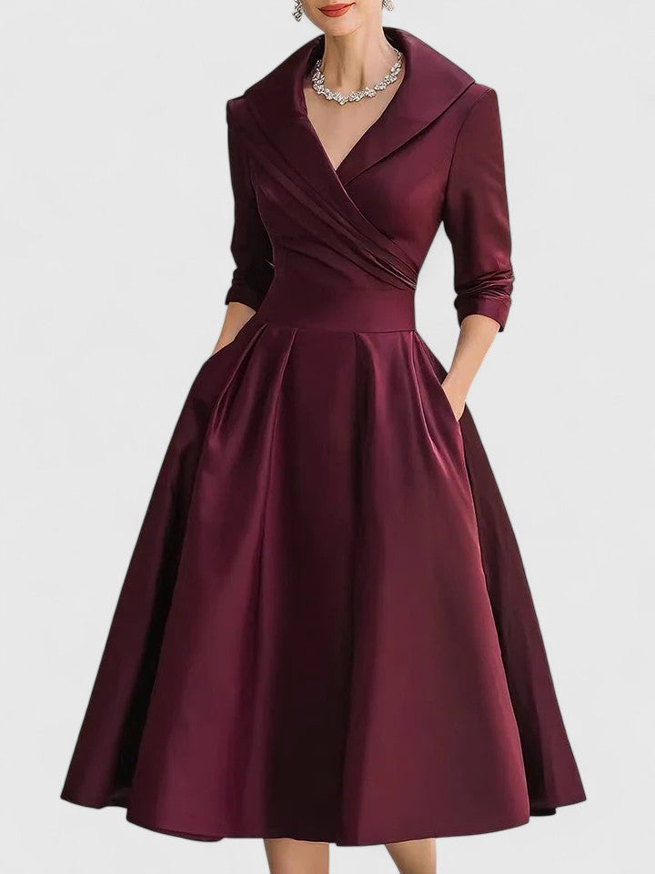 Abito Midi Donna Elegante Velluto Smanicato Manica Lunga – Cerimonia