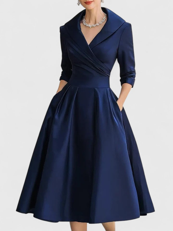 Abito Midi Donna Elegante Velluto Smanicato Manica Lunga – Cerimonia