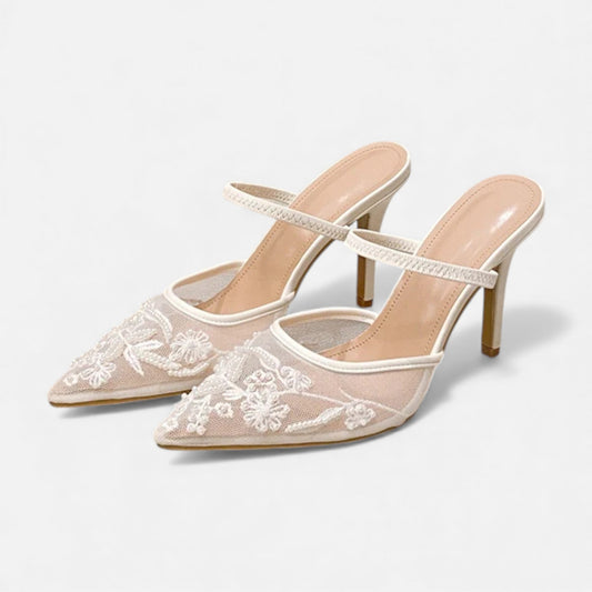 Décolleté Donna Mesh Ricamate Punta A Punta Slip-On Tacco Stiletto