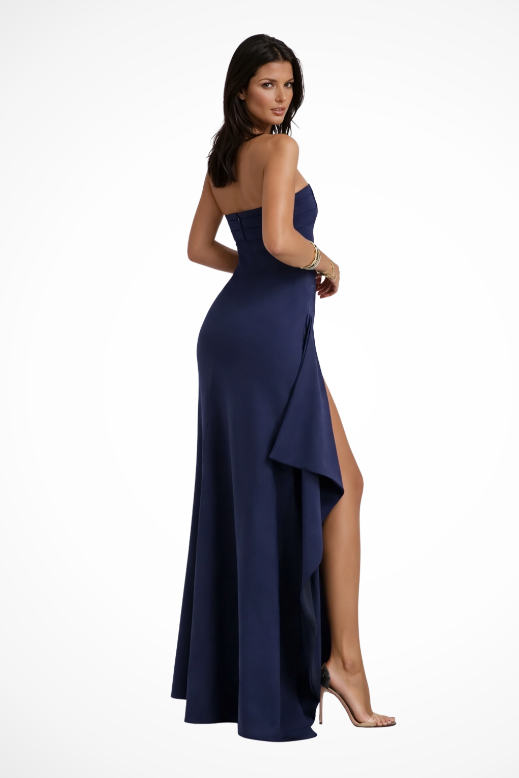 Abito Maxi Smanicato Donna Raso con Spacco Cerimonia