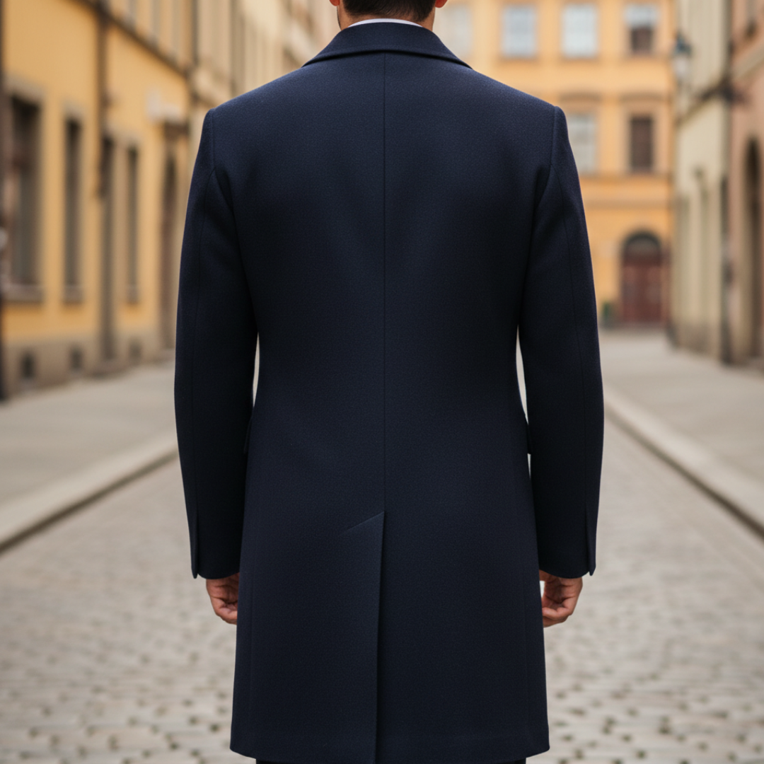 Cappotto Uomo Blu Scuro in Misto Lana Doppiopetto Invernale