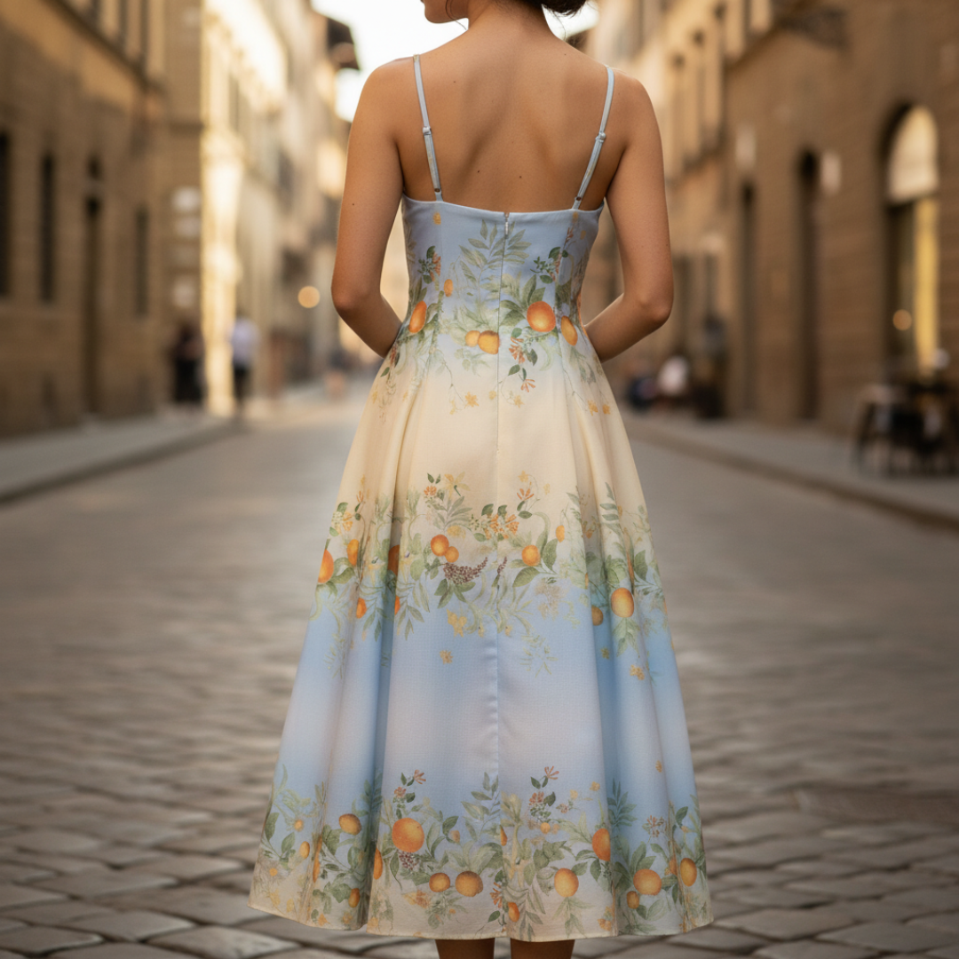Abito Midi Donna Floreale con Spalline Sottili
