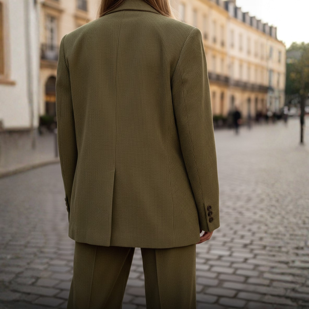 Completo Donna in Lana con Blazer Monopetto e Pantaloni a Gamba Larga