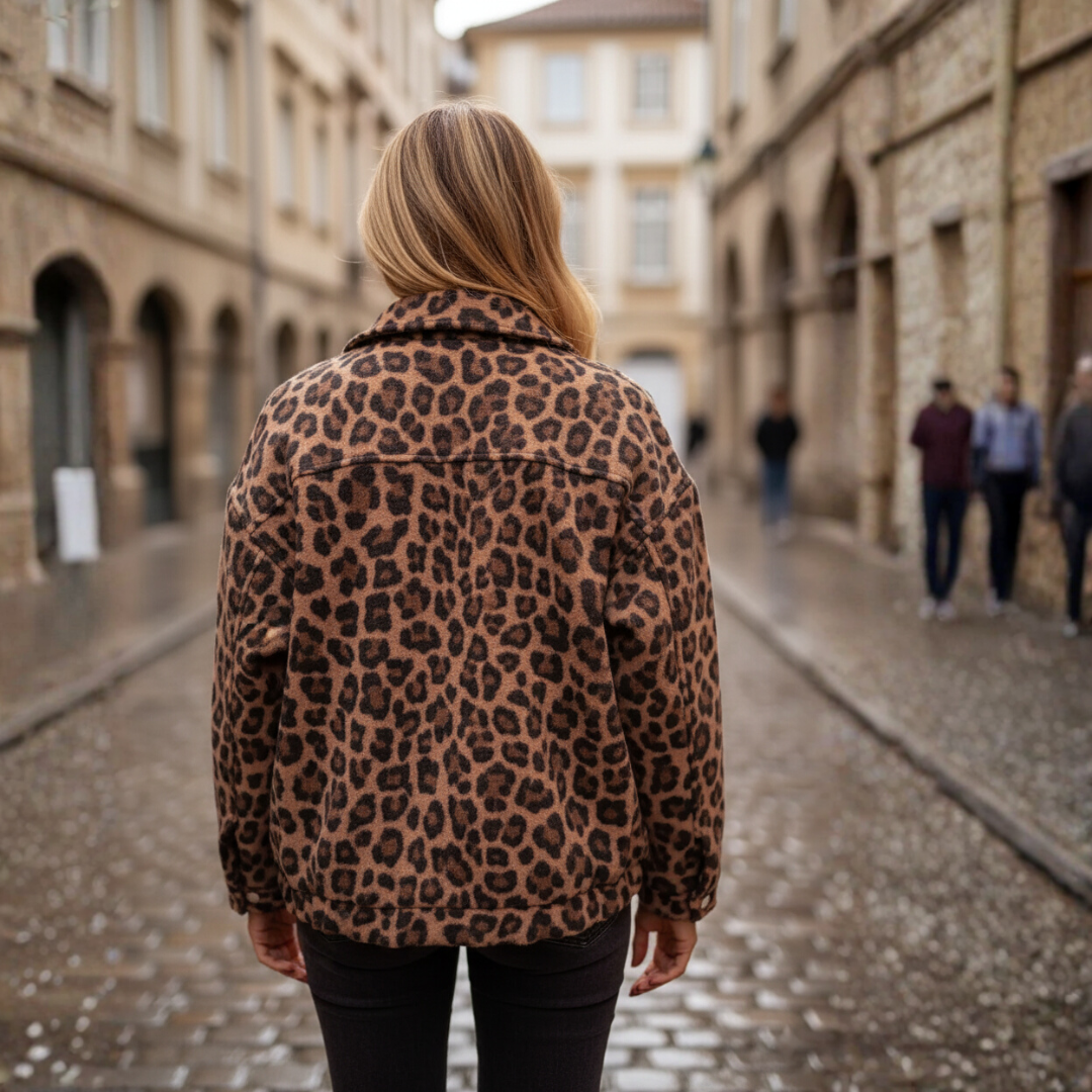 Giacca Donna Leopardata Shacket Misto Lana Oversize