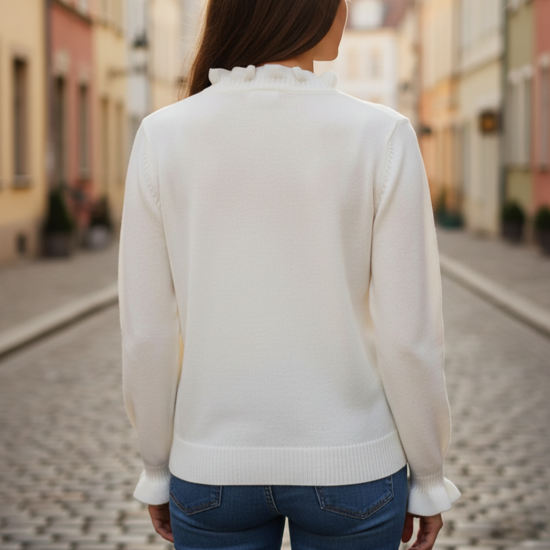 Maglione Donna Bianco Misto Volant Perle