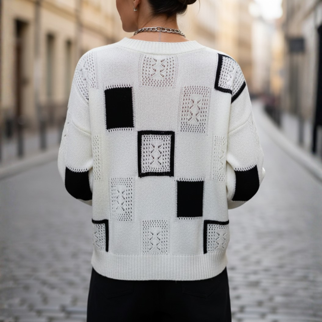 Maglione Donna in Misto Morbido Geometrico Bianco e Nero