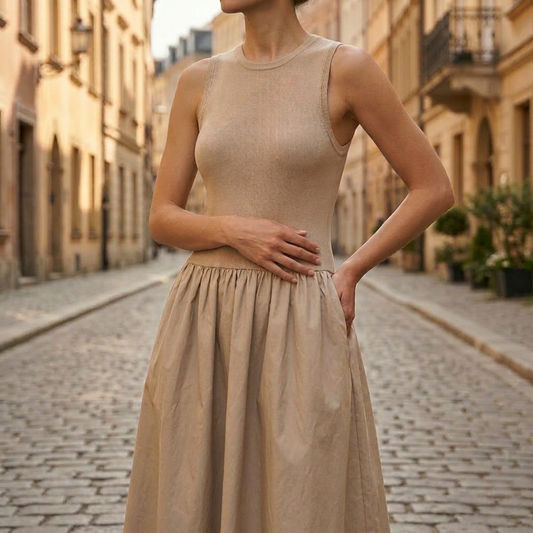 Abito Lungo Donna Drappeggiato Slim Fit Senza Maniche
