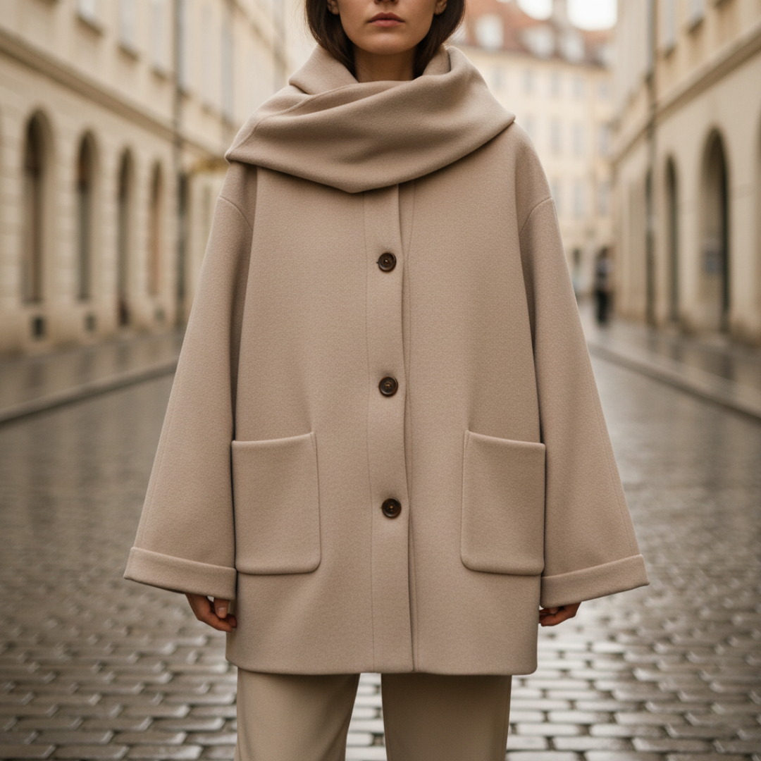 Cappotto Corto Donna in Materiale di Alta Qualità con Cappuccio e Mantella Oversize