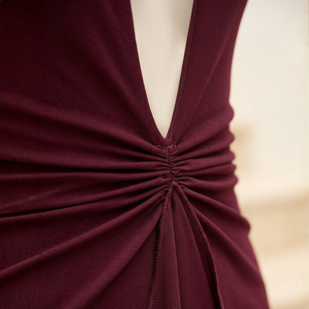 Abito Lungo Donna Drapery Schiena Scoperta Scollo a Halter
