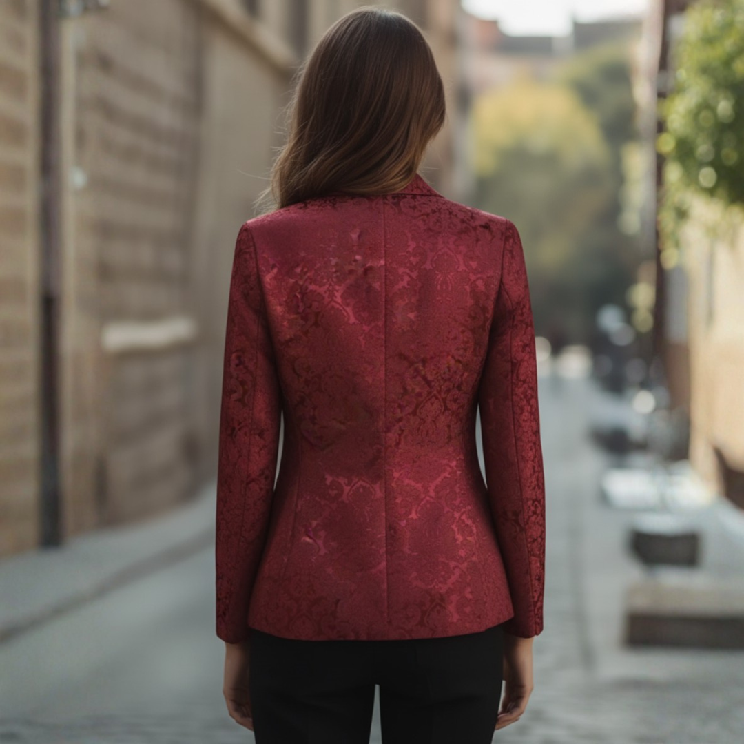 Blazer Donna Rosso in Tessuto Elegante con Bottoni
