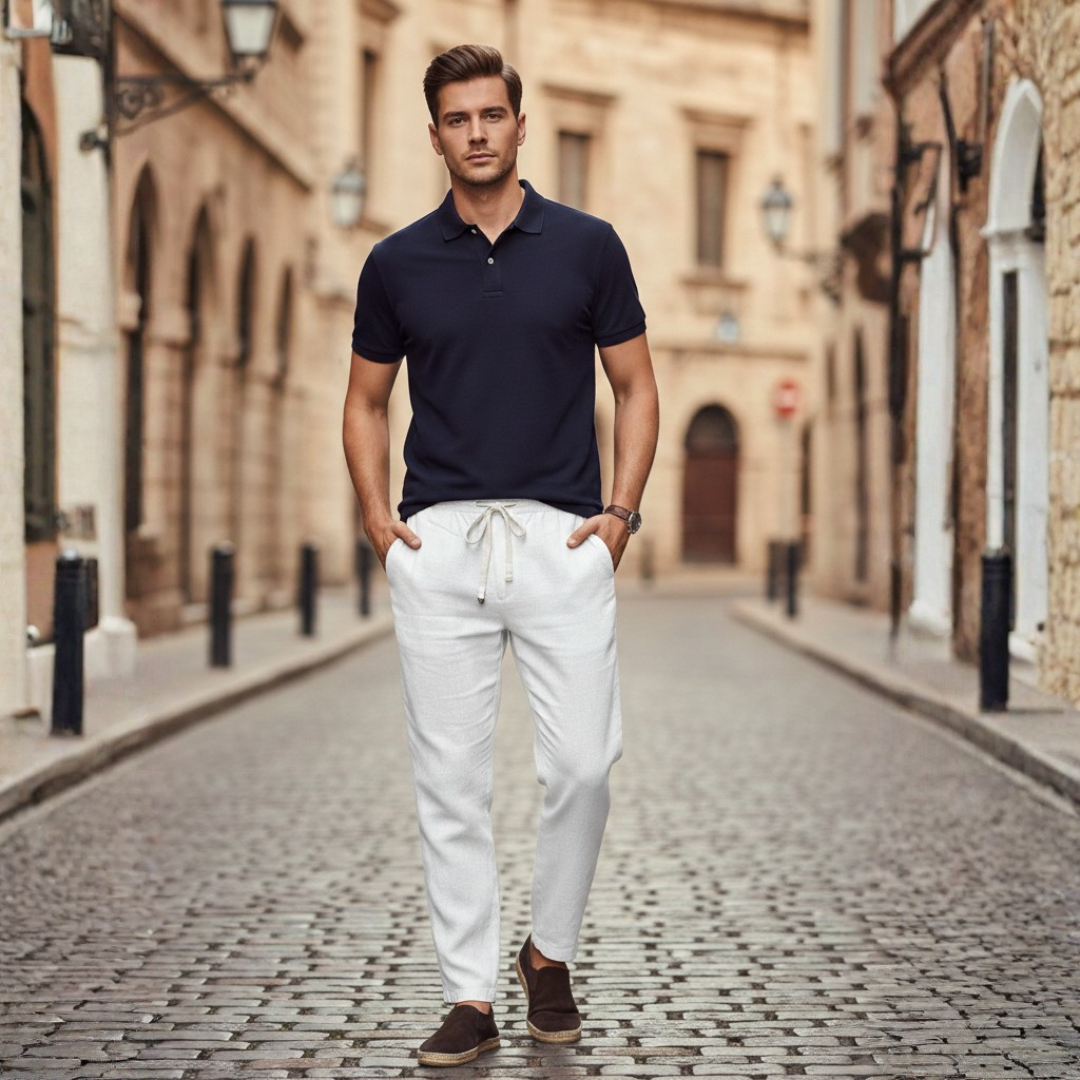Pantaloni Uomo in Lino con Coulisse e Vita Elasticizzata Gamba Dritta