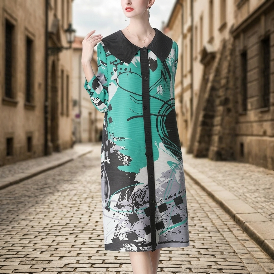Abito Lungo Donna Drappeggiato Maniche Lunghe Pliche