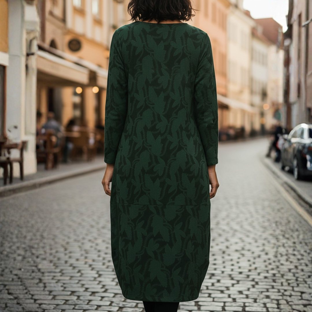 Vestito donna midi con maniche lunghe e tasche