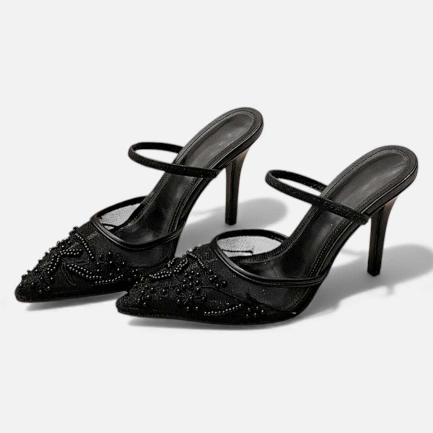 Décolleté Donna Mesh Ricamate Punta A Punta Slip-On Tacco Stiletto