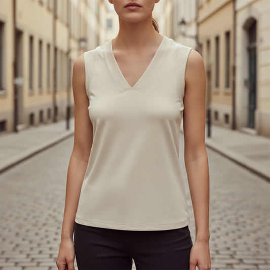 Top Donna Senza Maniche Scollo a V Vestibilità Aderente