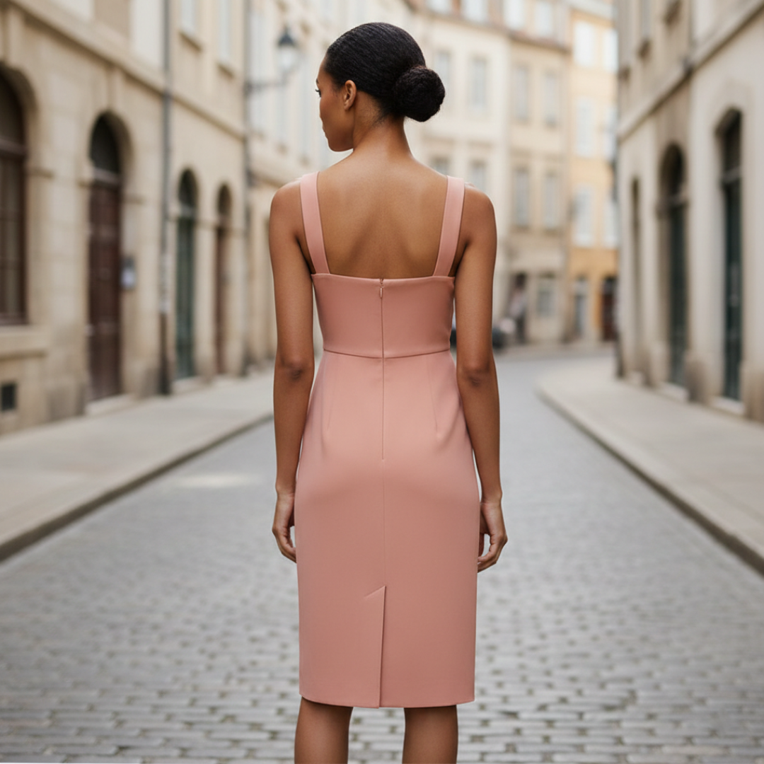 Abito Donna Rosa con Collo Quadrato