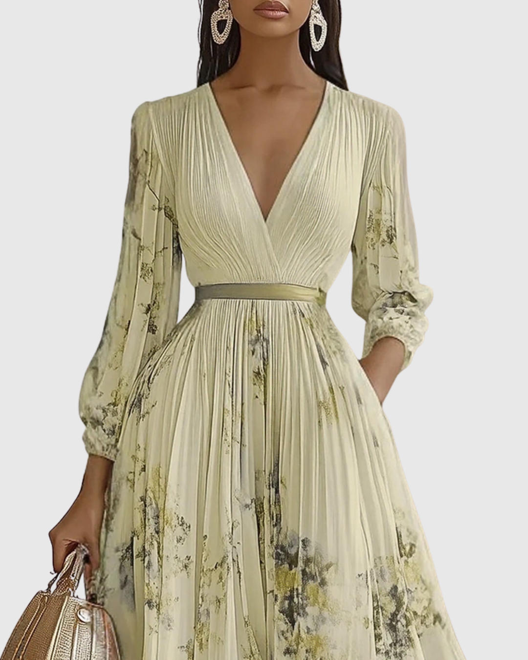 Abito Donna Raso Plissettato Elegante Maxi Dress