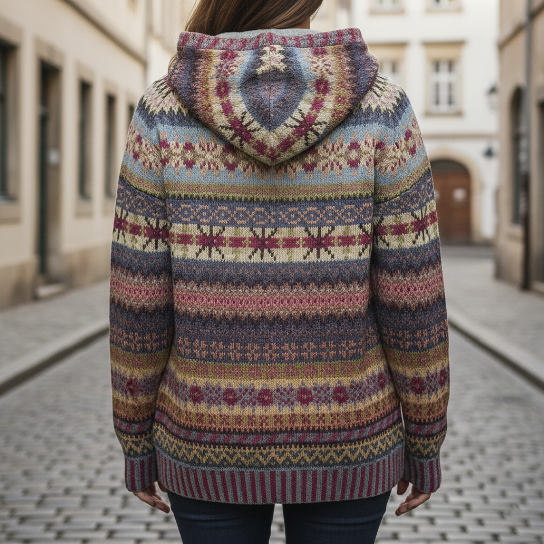 Maglione donna con cappuccio fantasia