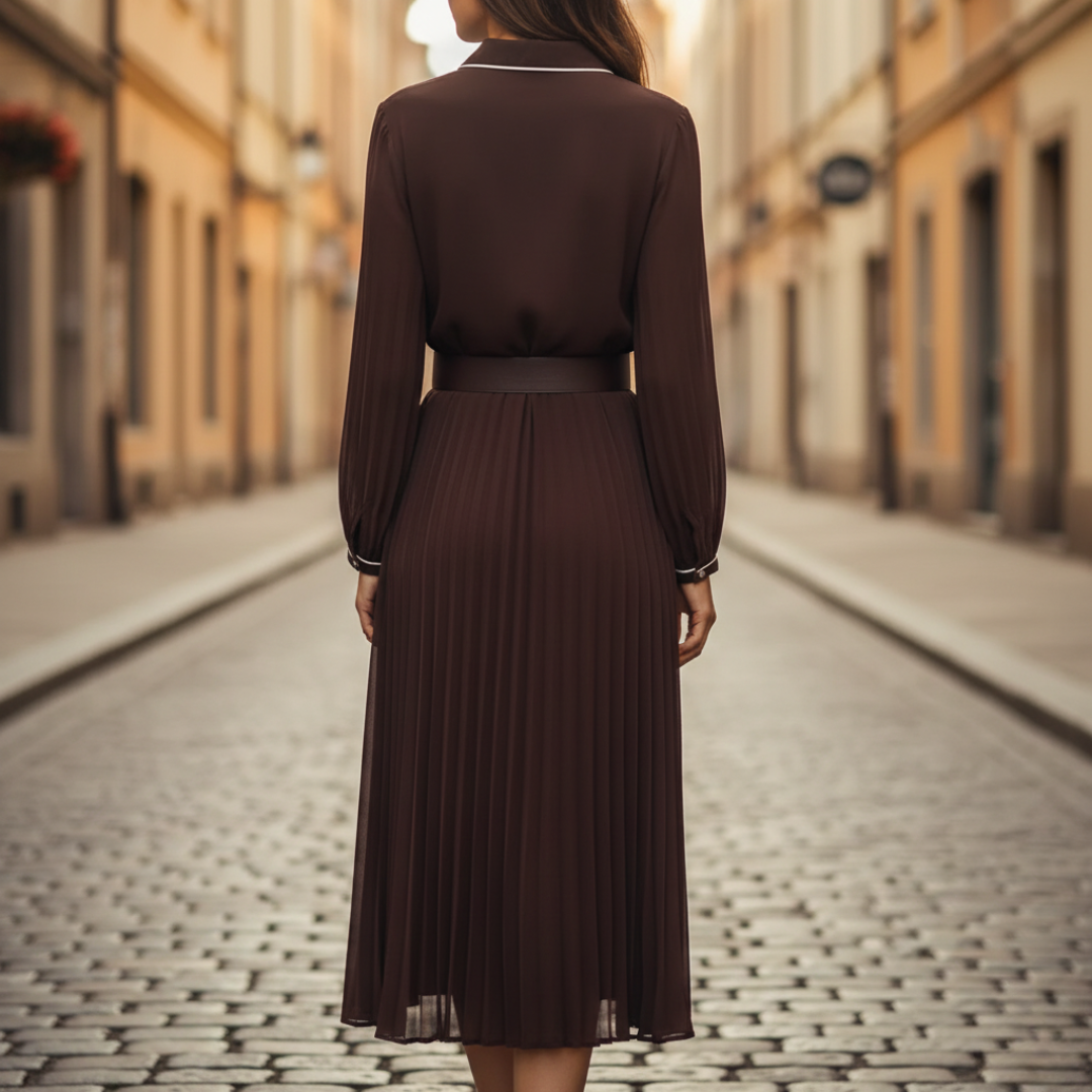 Vestito Donna Lungo Plissettato Marrone