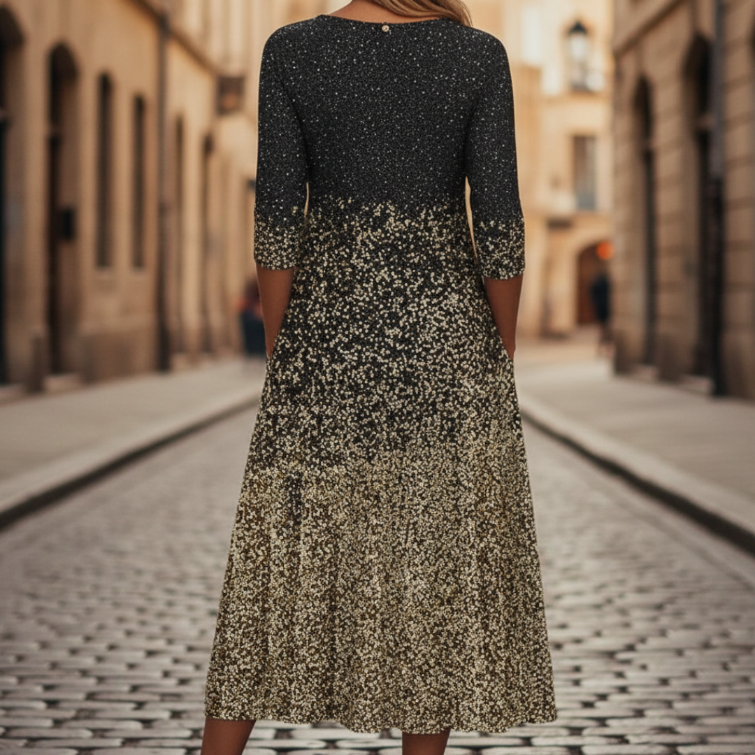 Vestito Donna Midi Nero Oro Misto