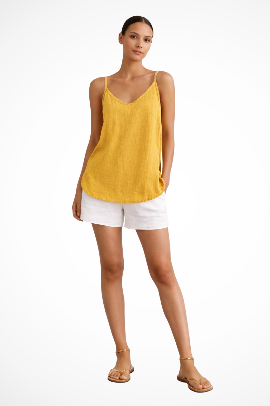 Top Donna Lino Smanicato con Spalline a Filo