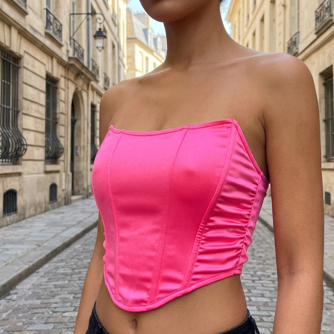 Top Corsetto Crop Senza Maniche Scollo Barca Donna