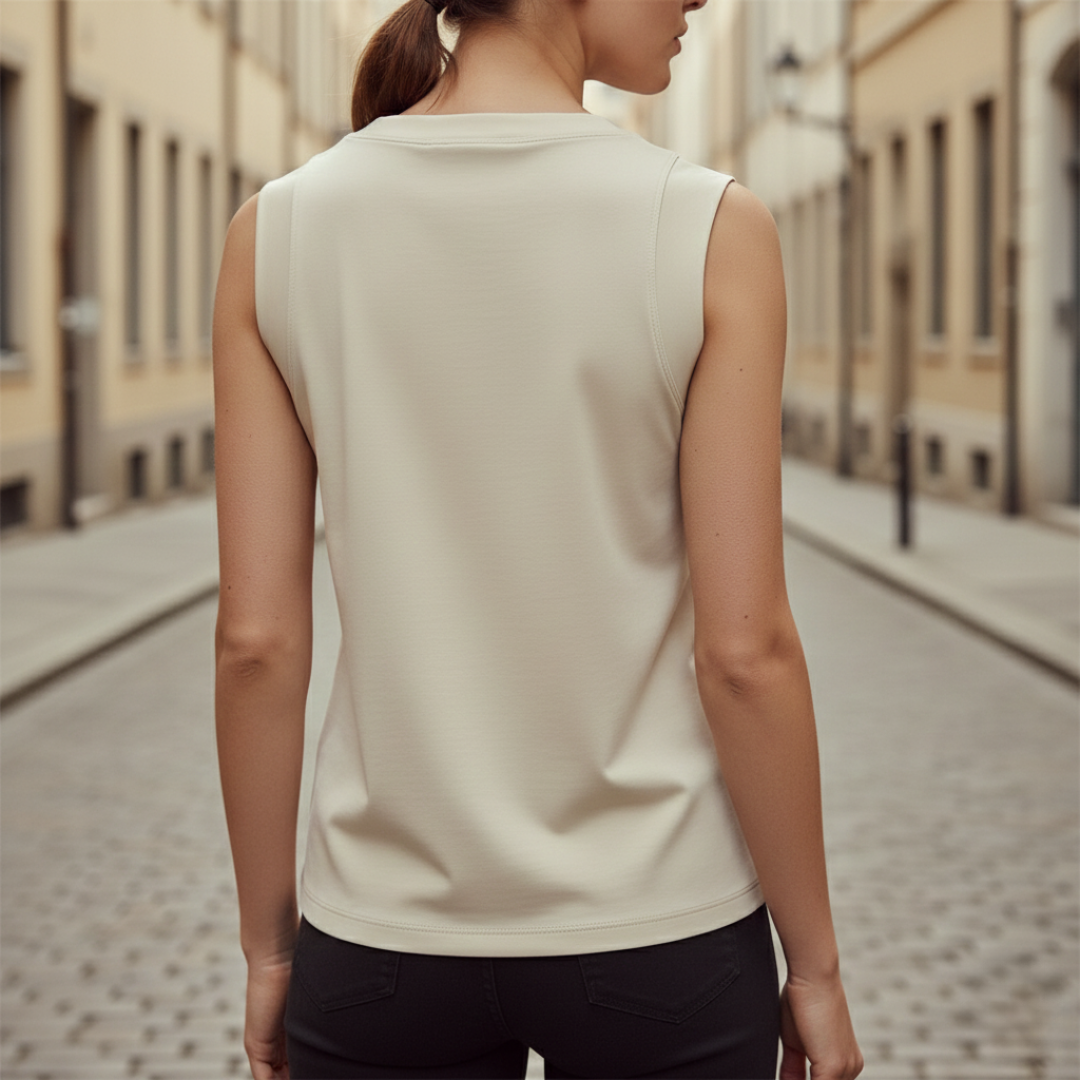 Top Donna Senza Maniche Scollo a V Vestibilità Aderente