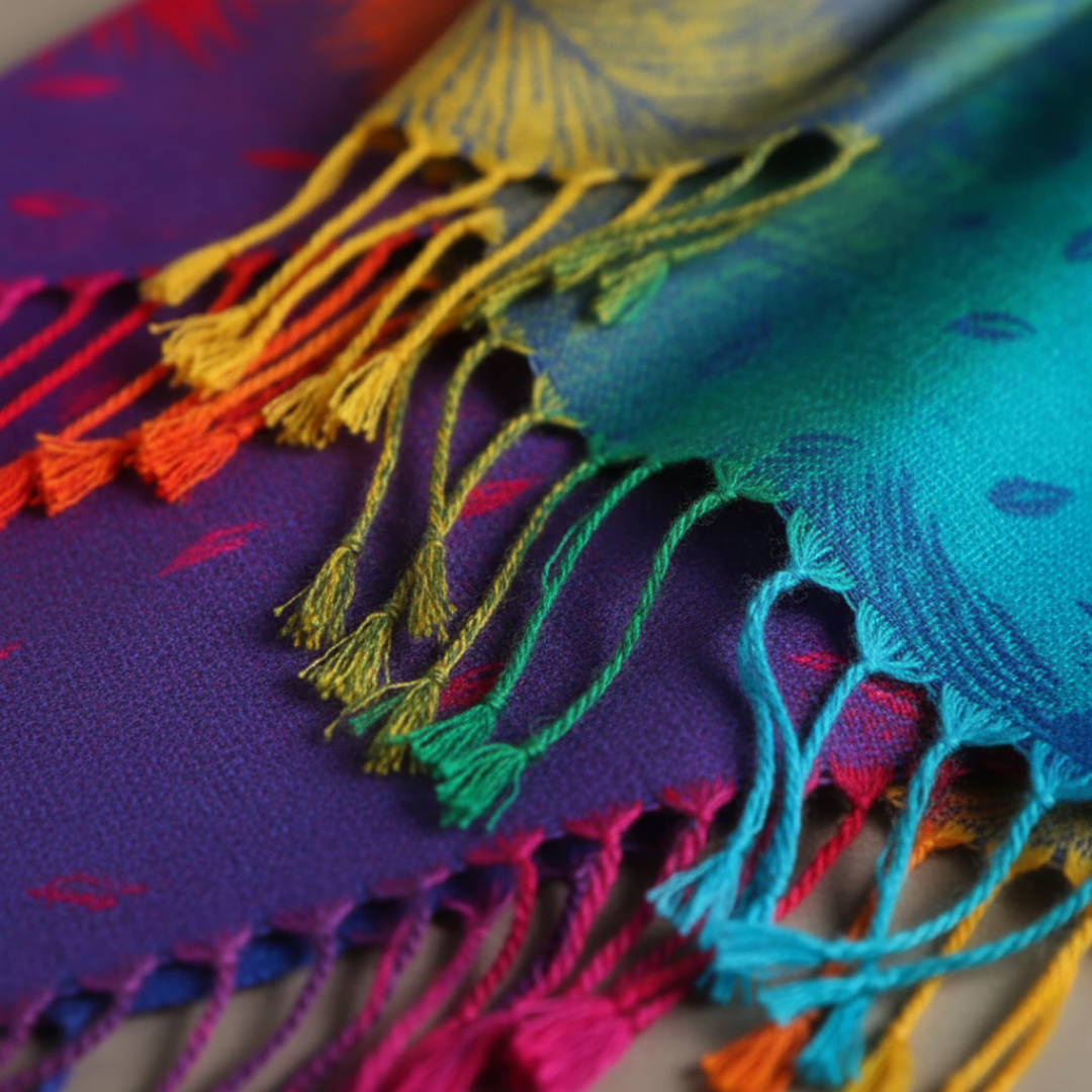 Sciarpa Donna Tessuto Misto Fantasia Pavone Colorata