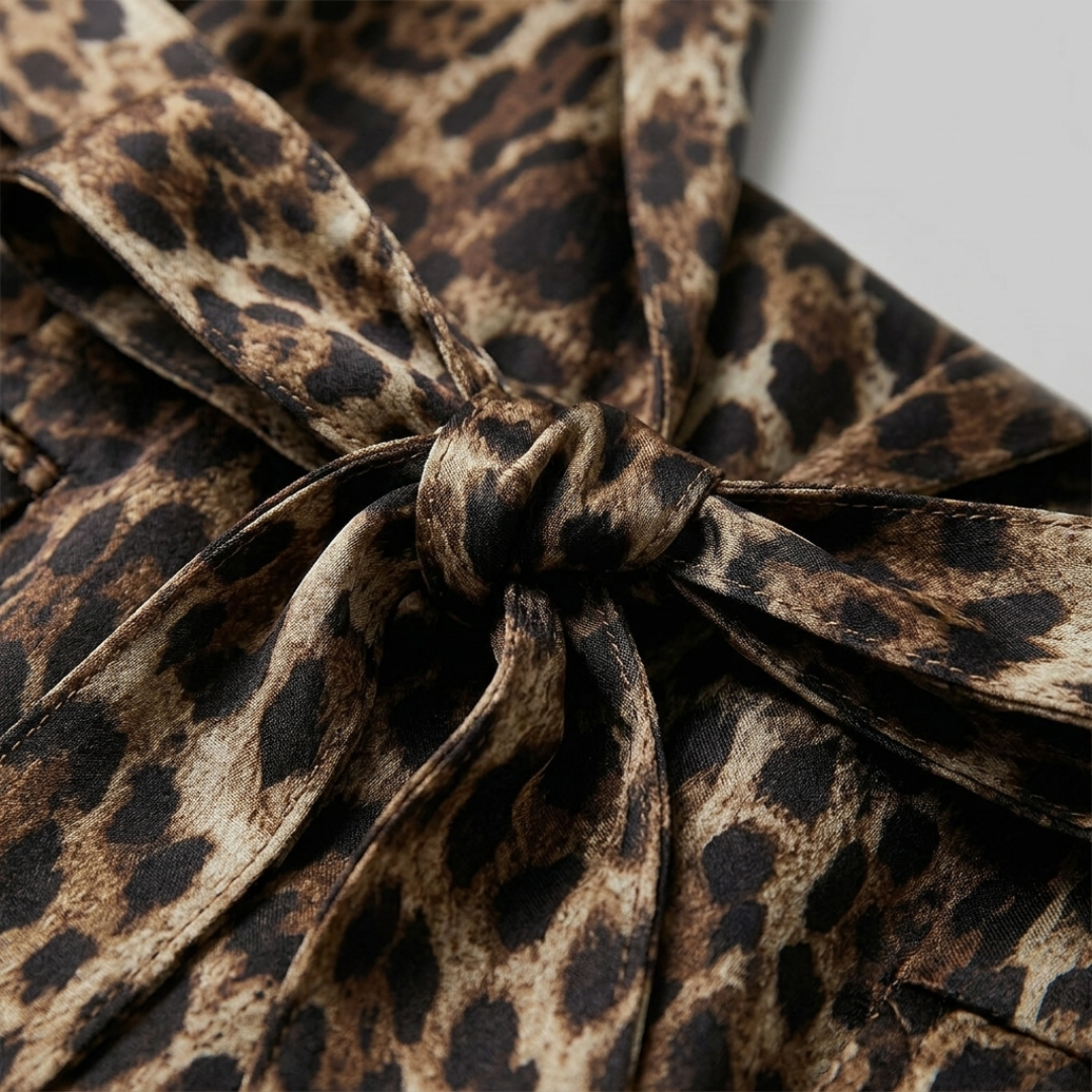 Completo Donna Blazer Doppiopetto con Cintura e Pantaloni Stampati Leopardo