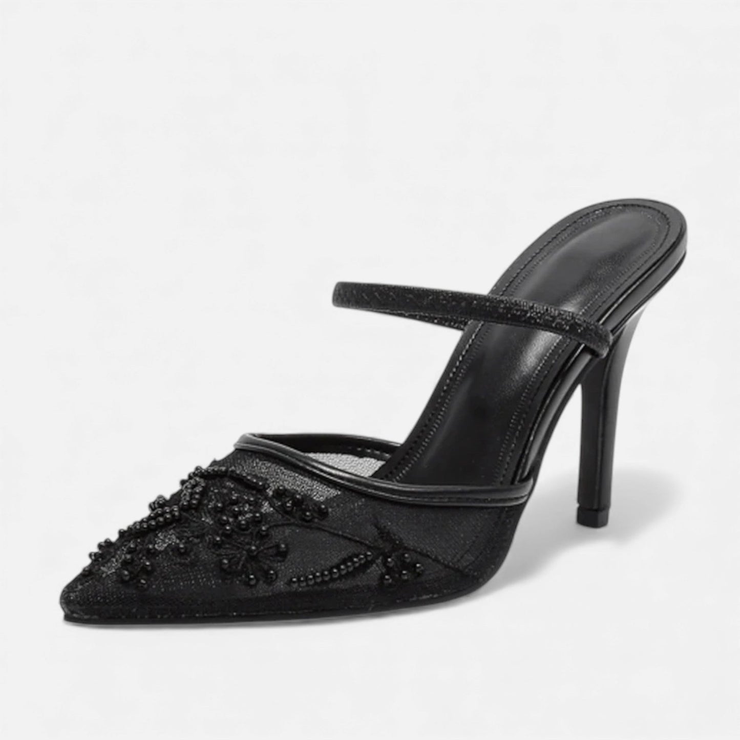 Décolleté Donna Mesh Ricamate Punta A Punta Slip-On Tacco Stiletto