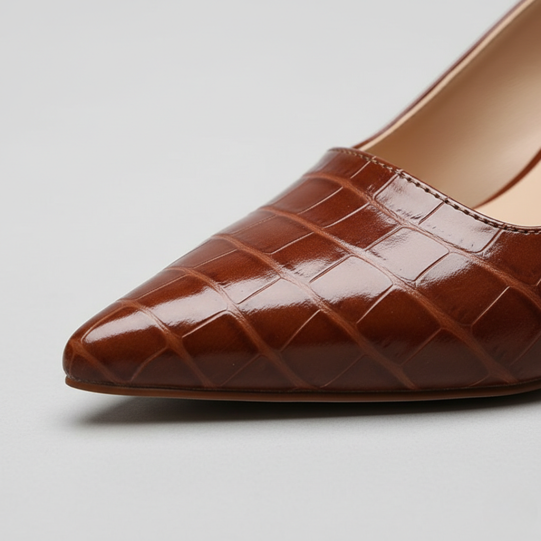 Scarpe Slingback Donna Tacco Largo Effetto Coccodrillo